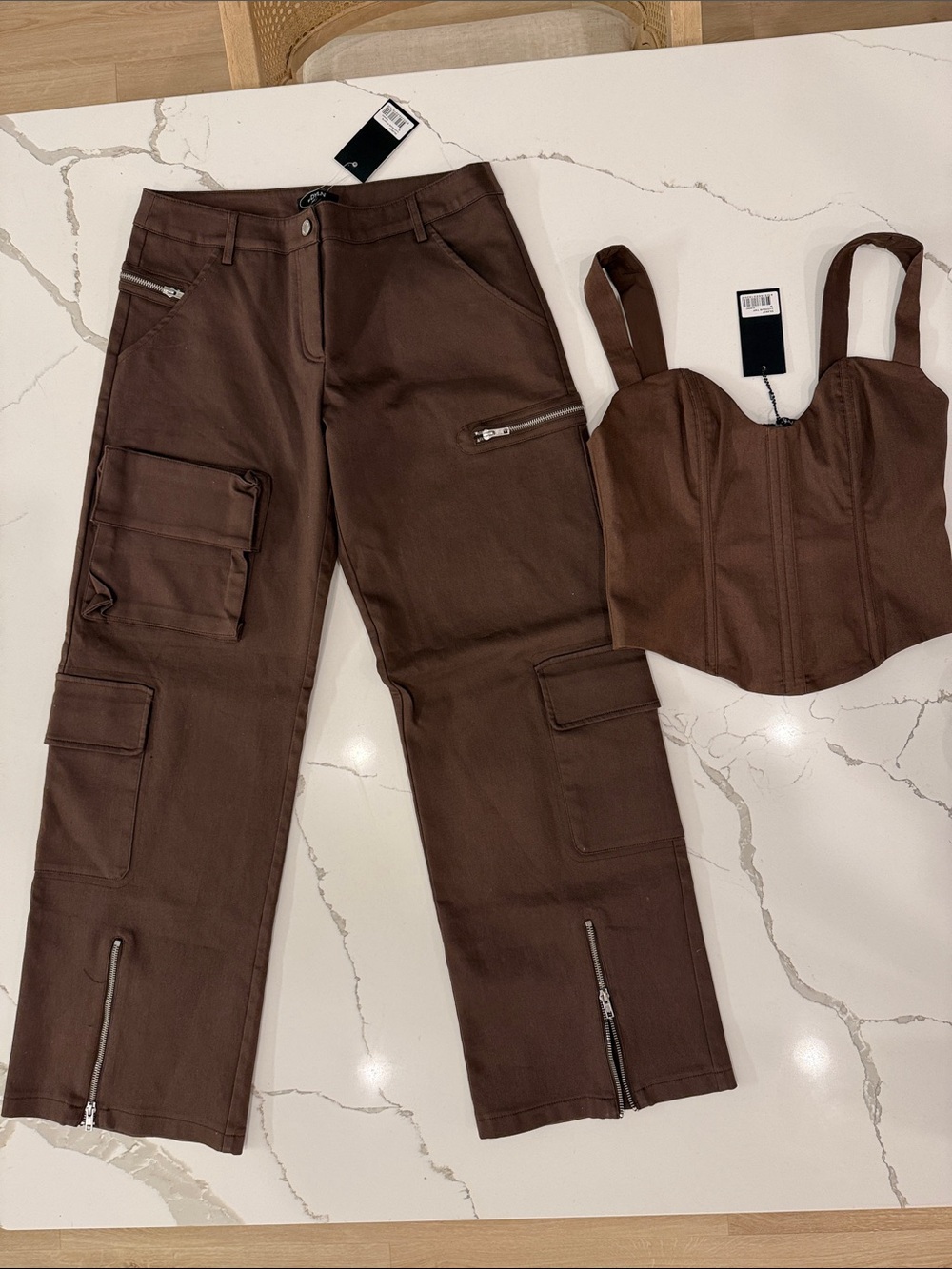Revolve Brown Pants & Corset Set